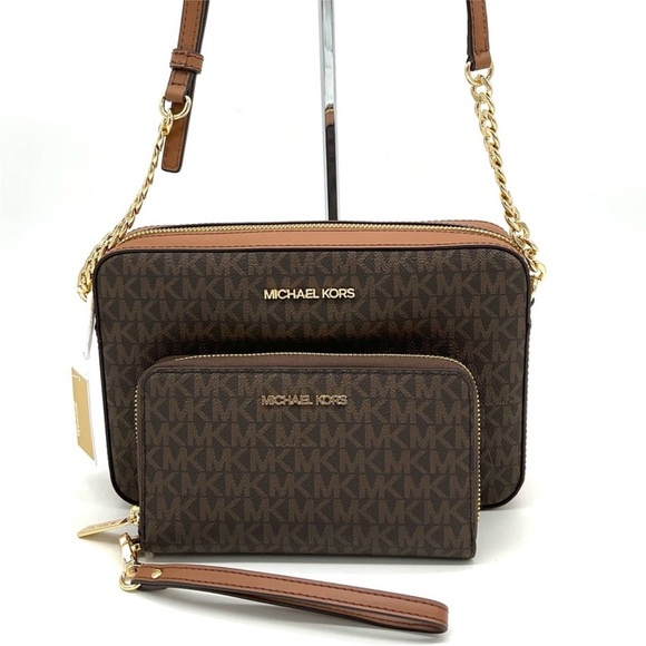 Michael Kors Large EW Crossbody Bag & JST LG Flat MF Phone Case Wallet Brown - Picture 2 of 12